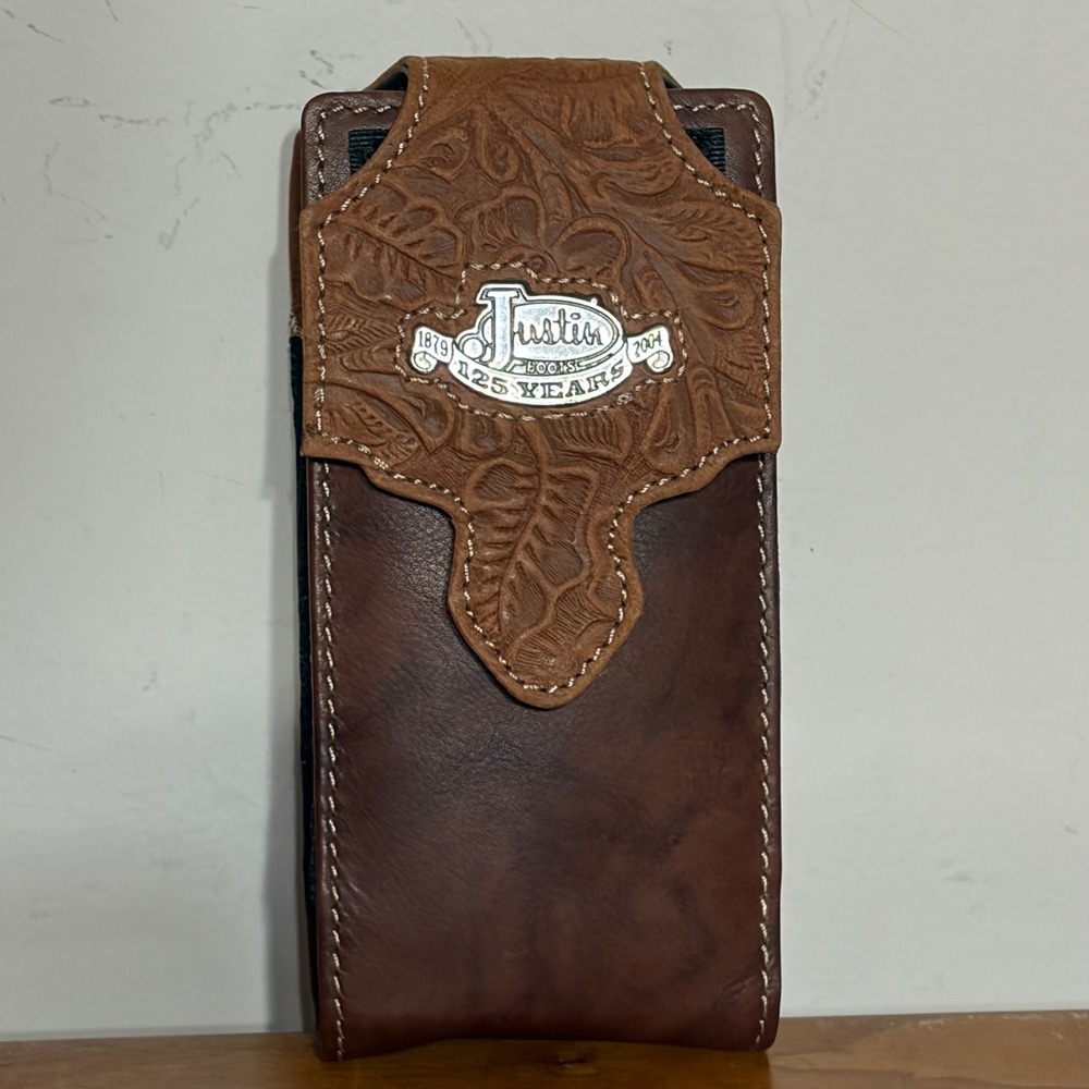 Justin Boots 125 Years Anniversary Leather Cell Phone Holster Belt Case Brown